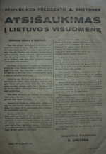 Respublikos Prezidento A. Smetonos atsišaukimas į Lietuvos visuomenę