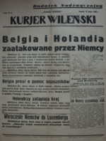Pranešimas apie Belgijos ir Olandijos puolimą "Vilniaus kurjerio“ specialiame priede.